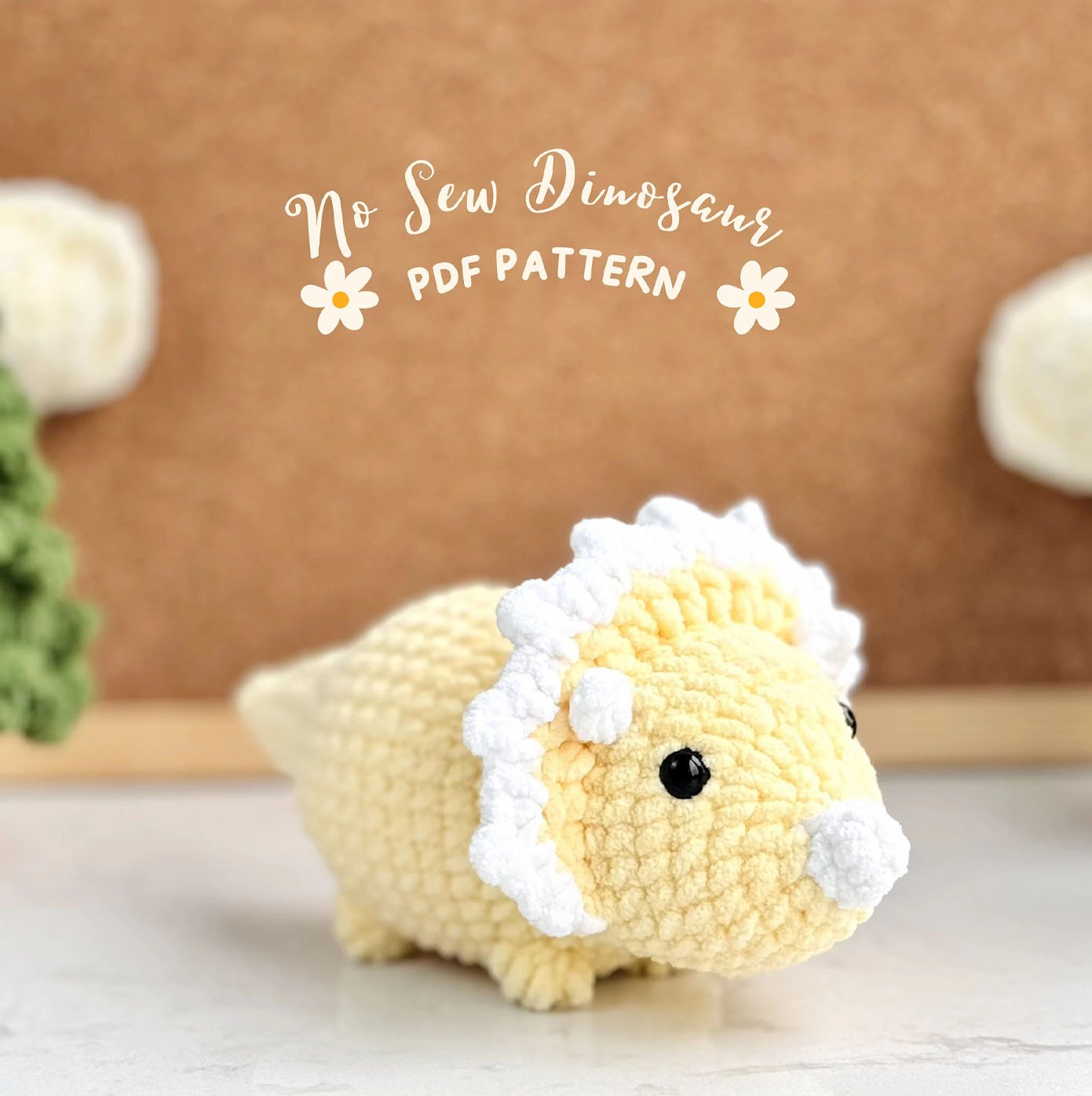 12 Triceratops Dinosaur No Sew Crochet Pattern, Dinosaur Jurassic World No Sew Pattern, No Sew Amigurumi Crochet Patterns - Image 1