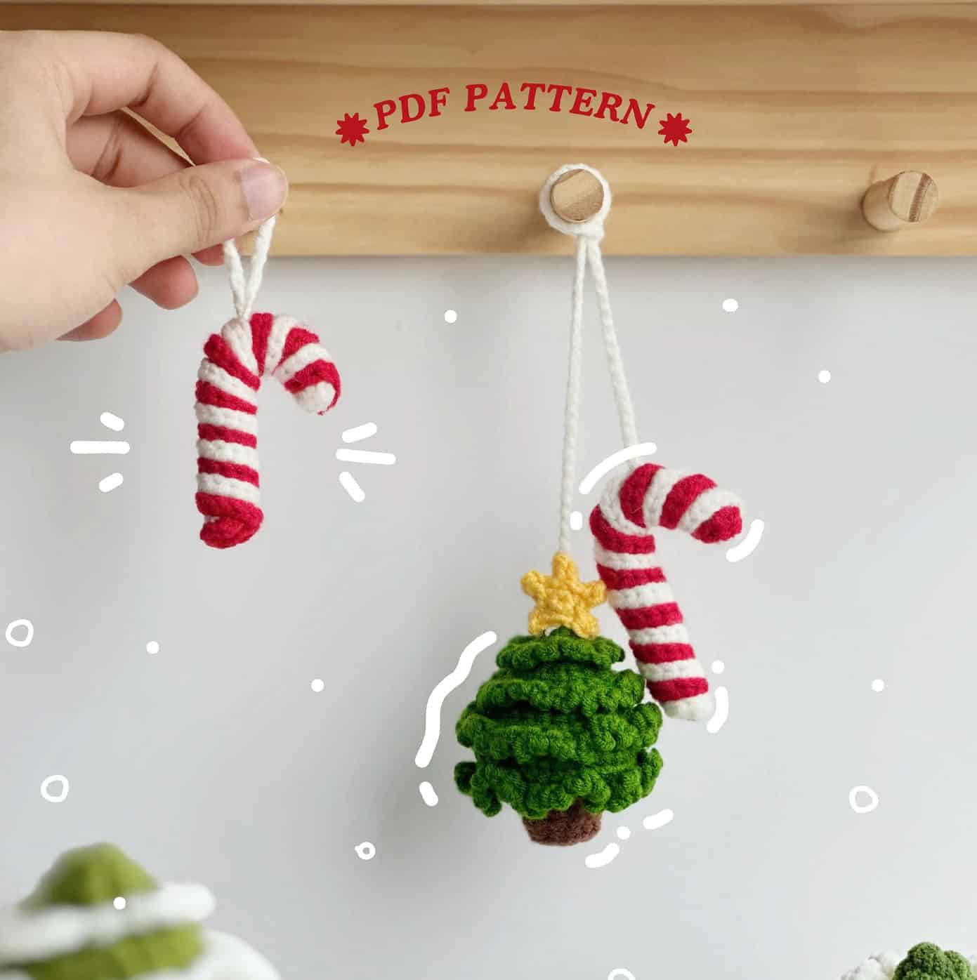 31 Christmas Car Hanging Crochet Pattern, Amigurumi Crochet Patterns, Car hanging x-mas pine Crochet Pattern - Image 1