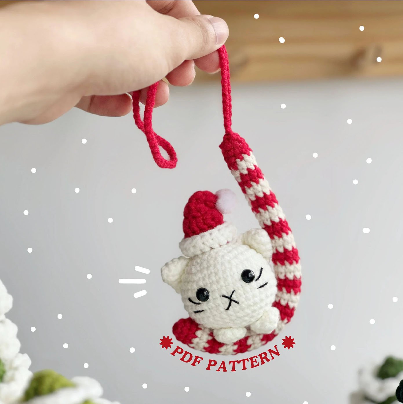 36 Christmas Car Hanging Crochet Pattern, Amigurumi Crochet Patterns, Candy Cat Car Hanging Crochet Pattern - Image 1