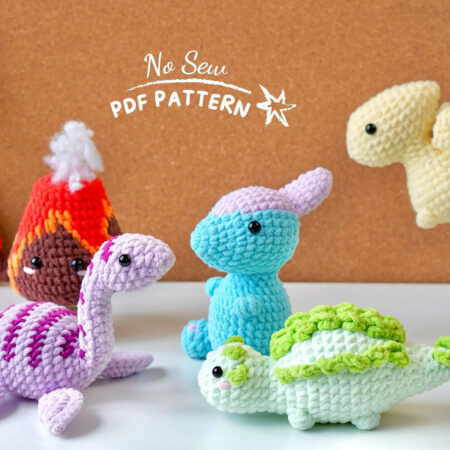 Combo Dinosaur No Sew Crochet Pattern, Parasaurolophus Pattern, Pterosauria Pattern, Ankylosaurus Pattern, Plesiosaurus Crochet Pattern