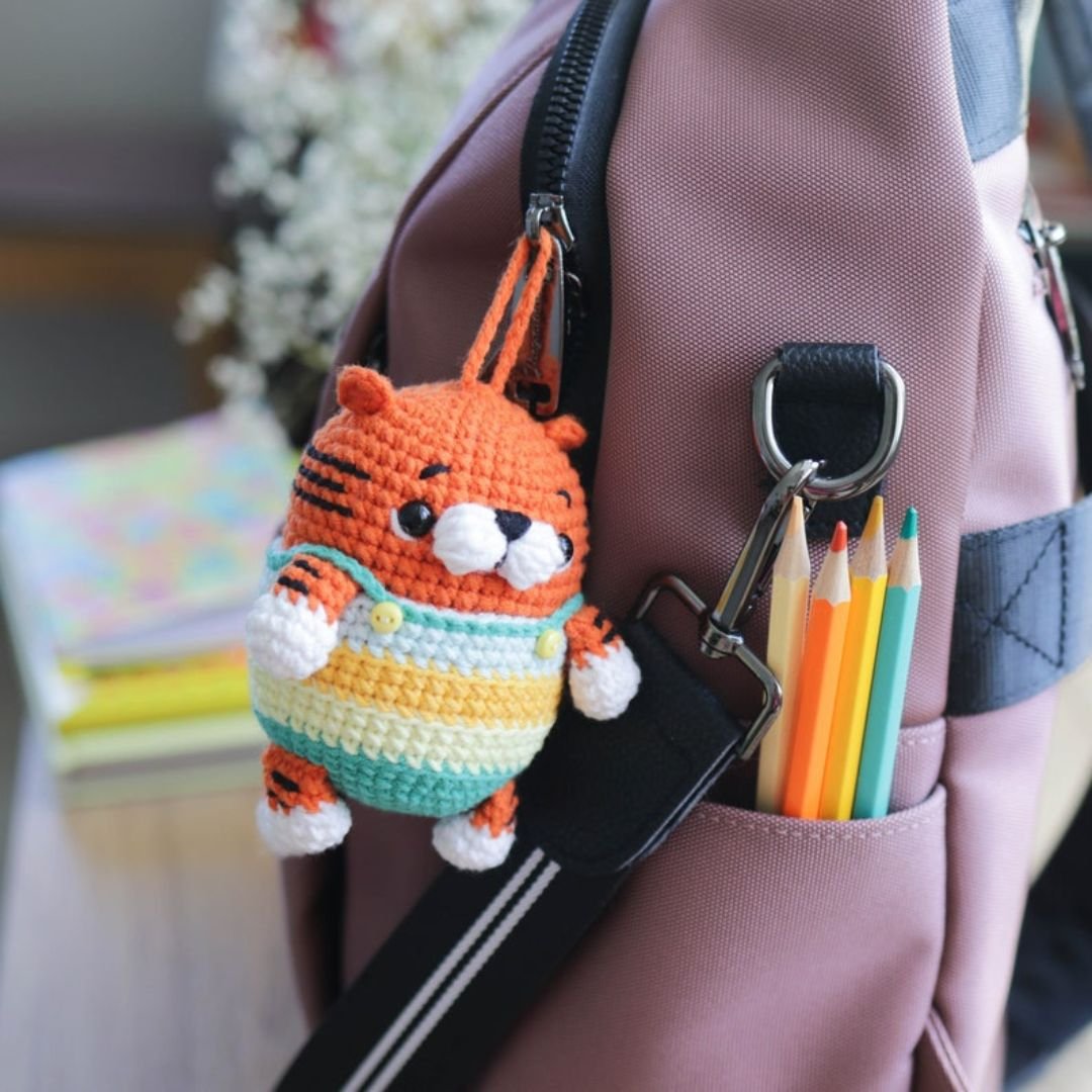 1 Crochet Tiger Bag Charm Pattern Tiger Keychain Amigurumi PDF - Image 1