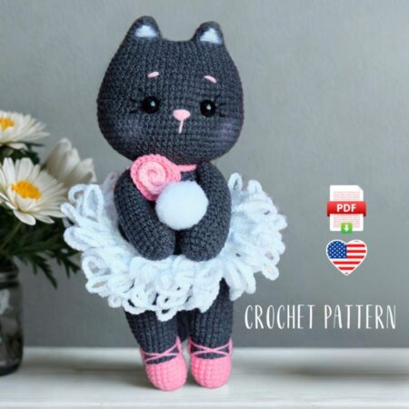 Crochet Kitten ballerina, amigurumi cat crochet toy pattern, PDF tutorial Easter decor