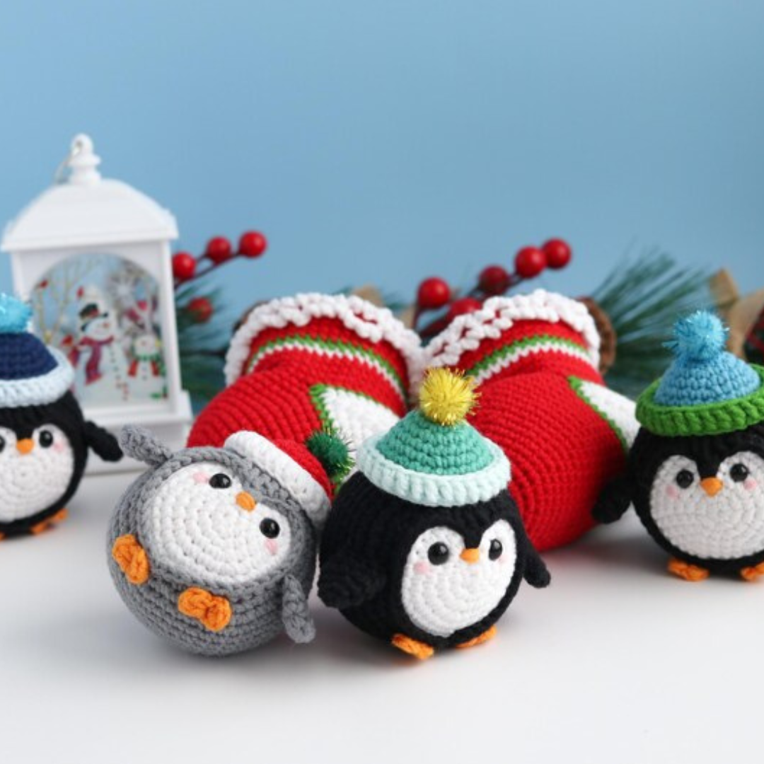 5 Crochet Penguin in Christmas Stocking Amigurumi Pattern Christmas Ornament Decor - Image 1