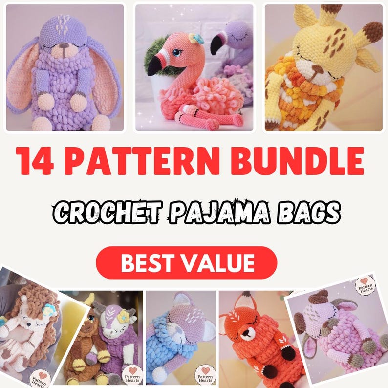 il_794xN.7522053399_t1dd Crochet Pajama Bag Patterns: 14 Amigurumi Animal Plush Toy Designs (PDF) - Image 1