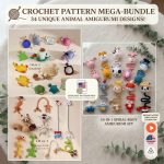 34-in-1 Animal Bundle | Long Neck Bag Charms & Cup Cover Amigurumi | PDF + Video Tutorial